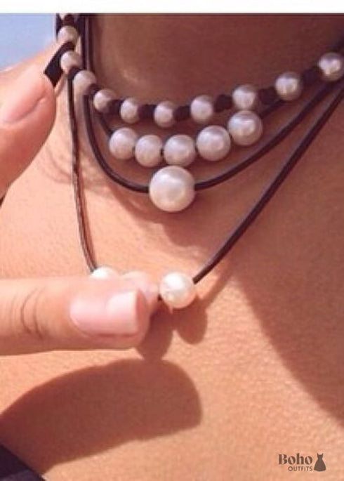 Boho Necklace, Chokers Pearl Knot
